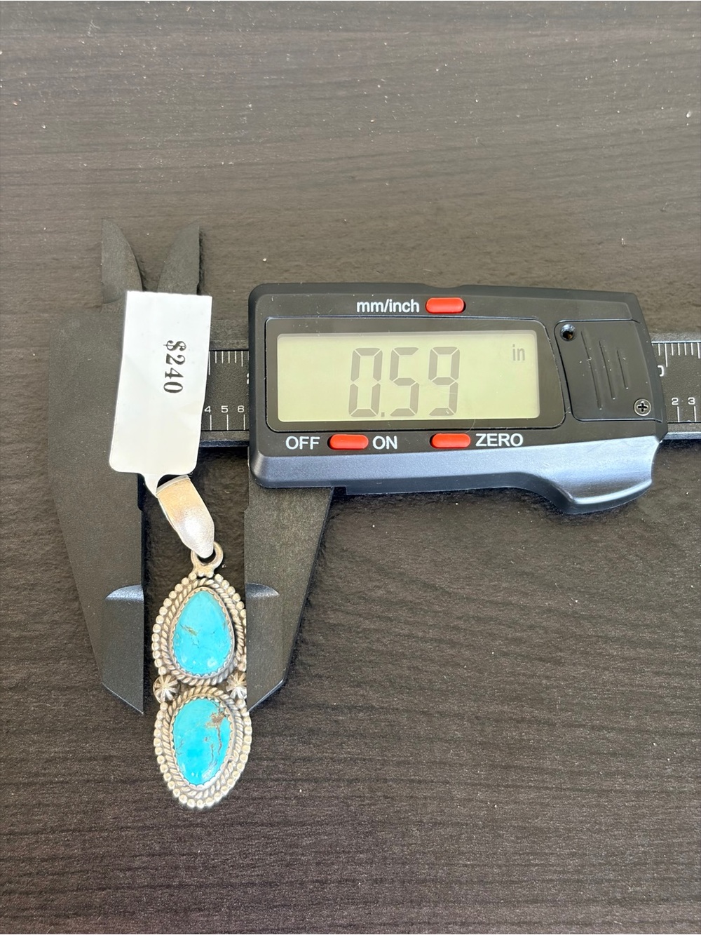 925 Sterling Silver Tonopah Turquoise Double Stone Pendant - Picture 9 of 10